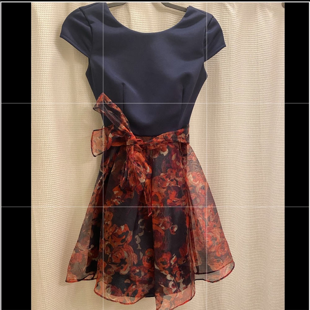 B darlin mini-mid blue floral dress